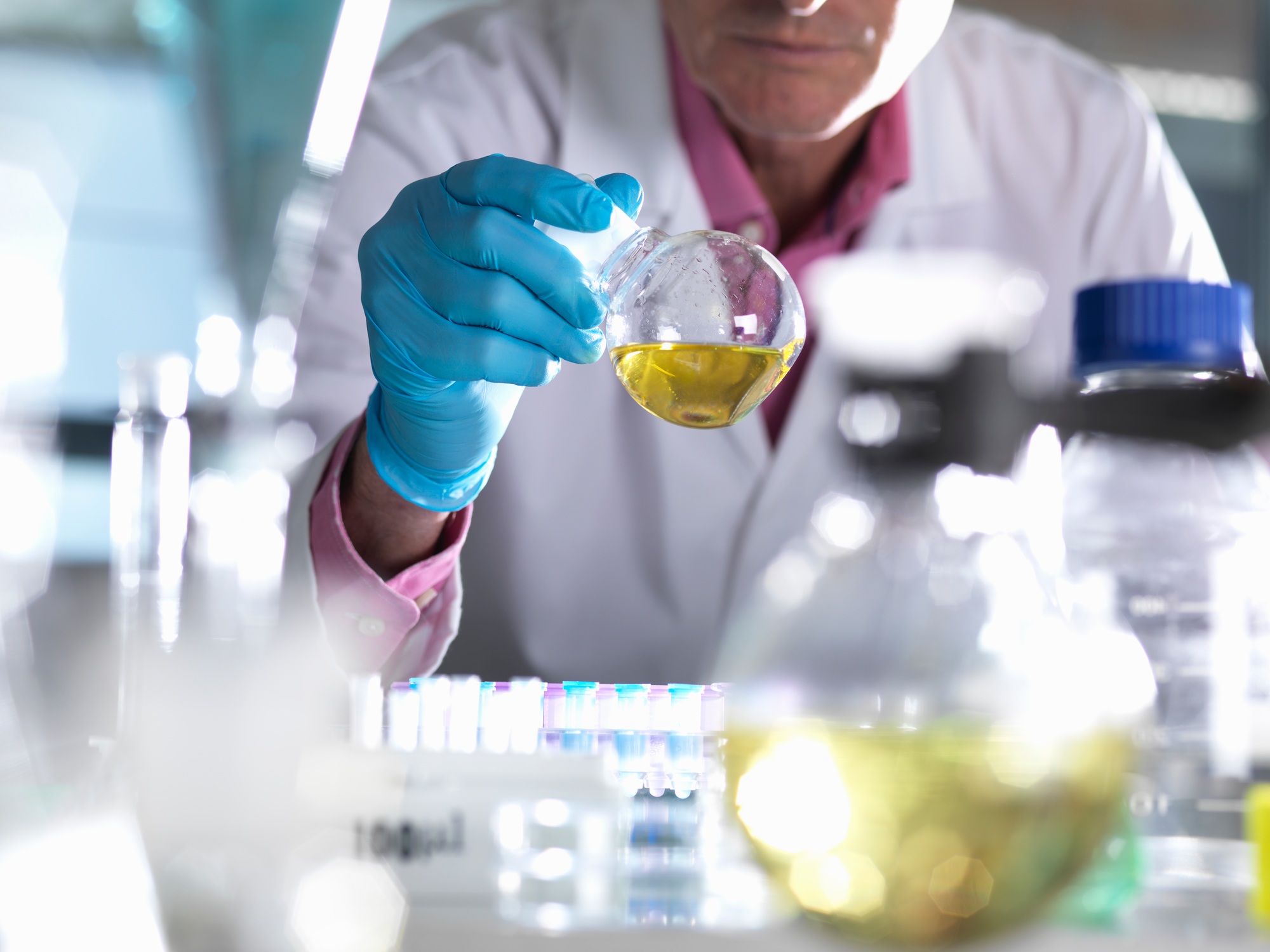 Scientist experimenting with a chemical formula in the laboratory